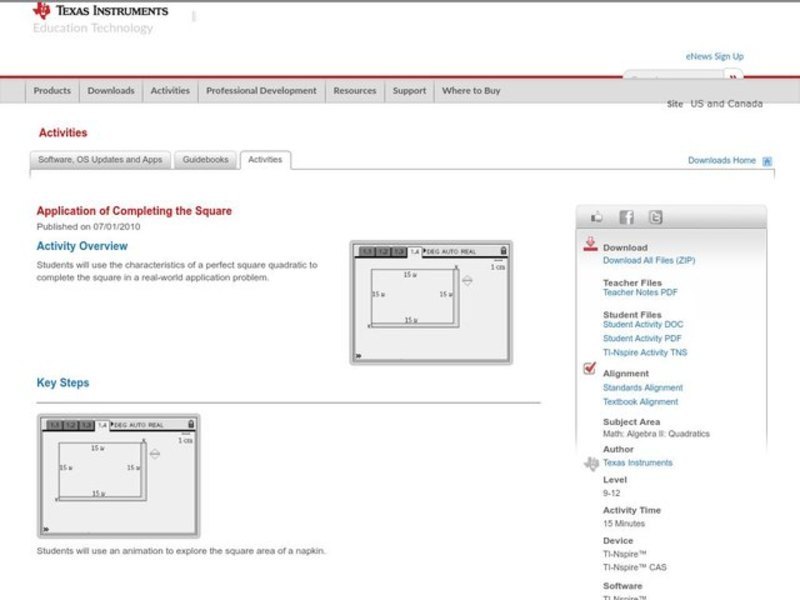Application of Completing the Square Lesson Plan