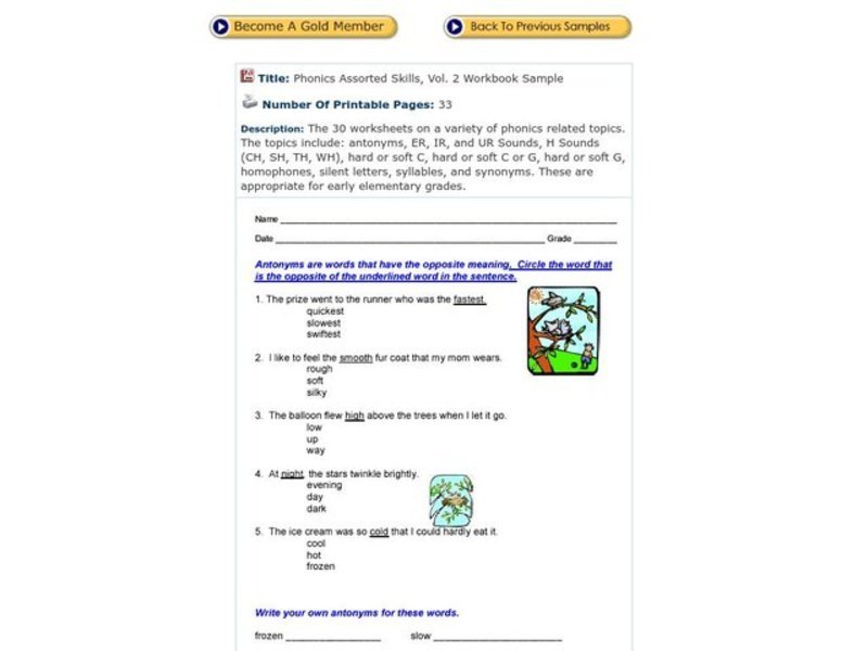 Antonyms Worksheet