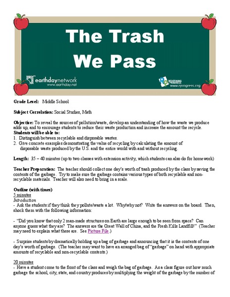 The Trash We Pass Lesson Plan