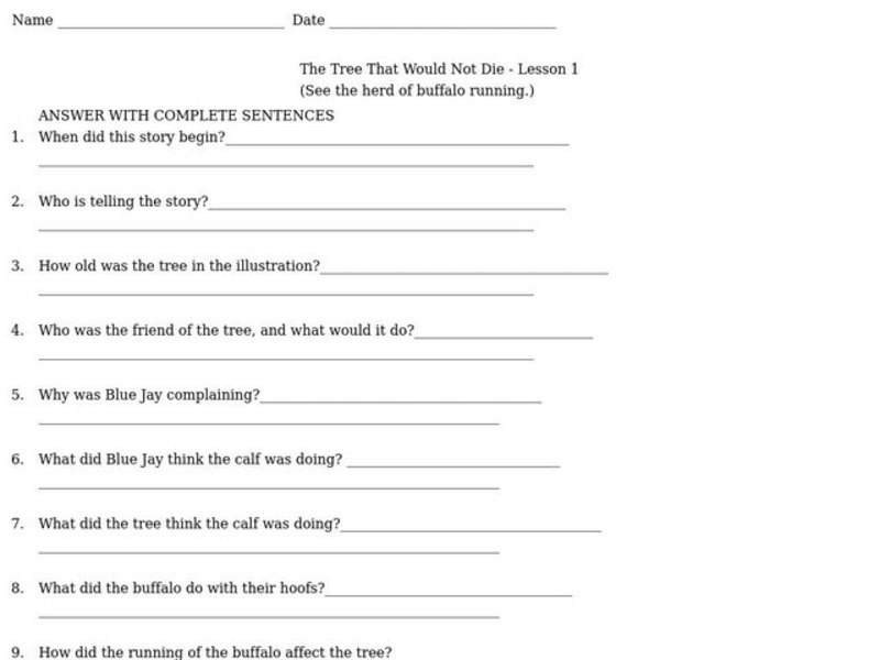 The Tree that Would Not Die Lesson 1 Worksheet
