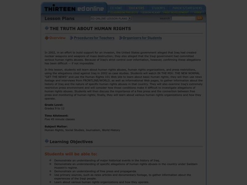 THE TRUTH ABOUT HUMAN RIGHTS Lesson Plan
