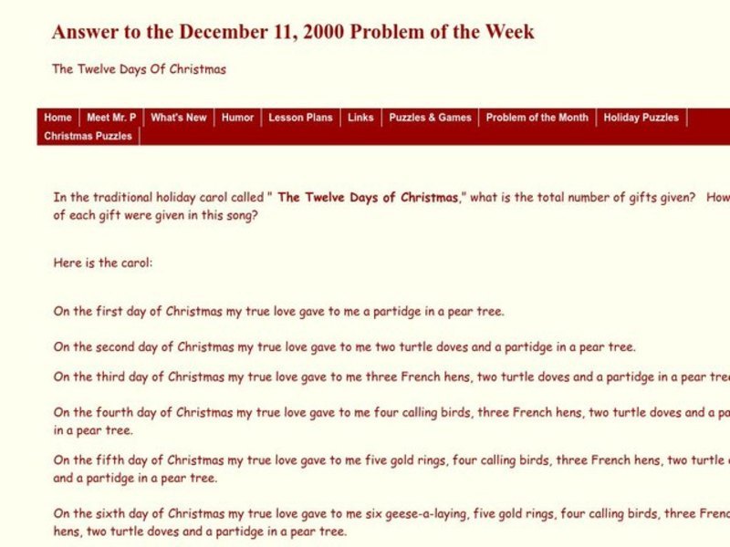 The Twelve Days of Christmas Worksheet