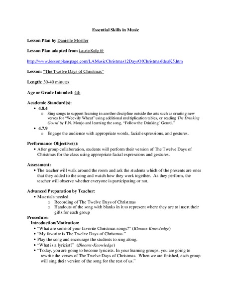 The Twelve Days of Christmas Lesson Plan