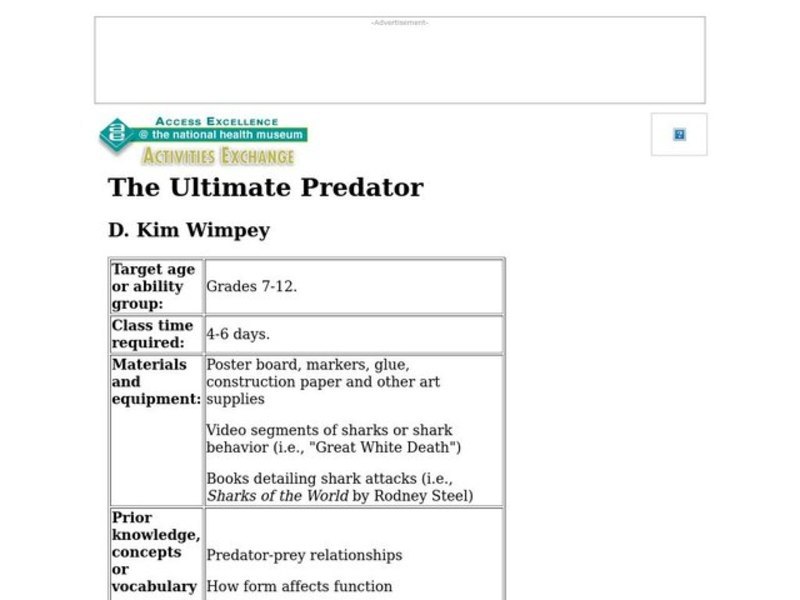 The Ultimate Predator Lesson Plan