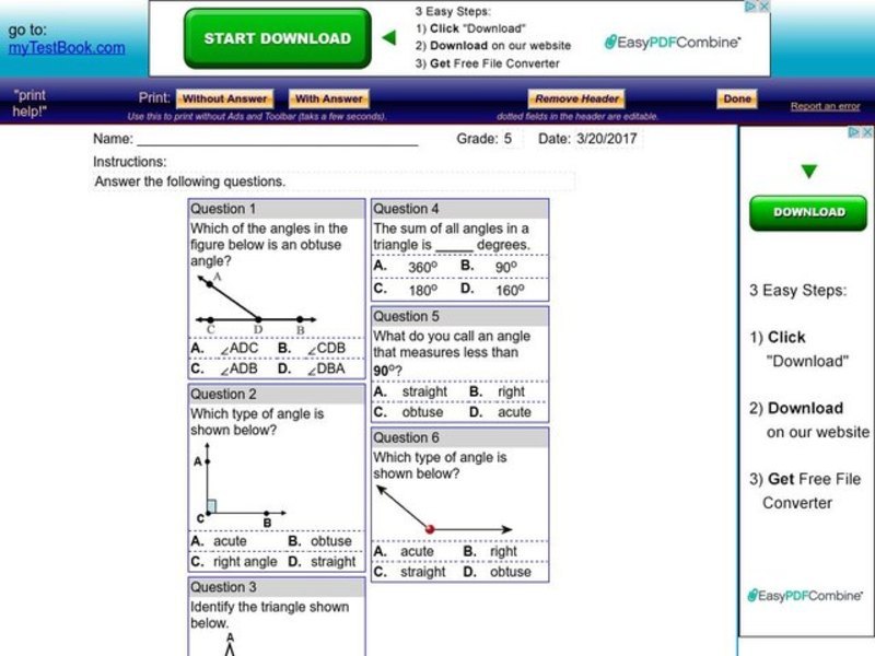 Angles Worksheet
