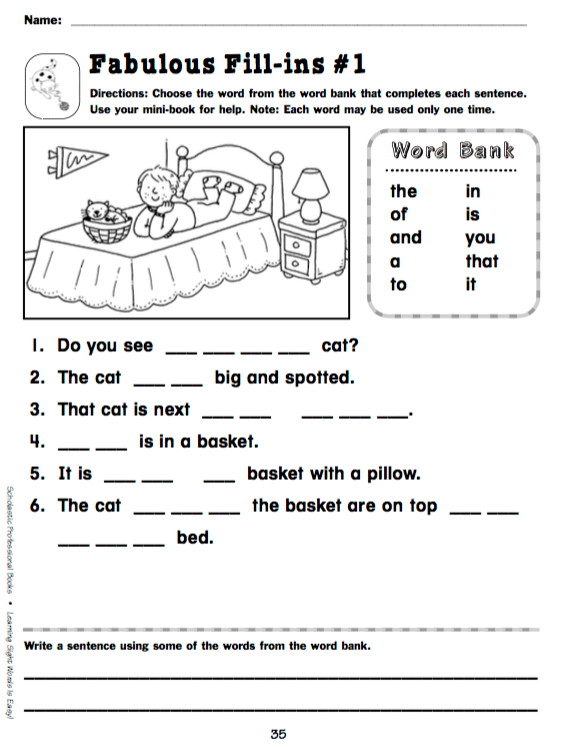 Fabulous Fill-ins #1 Worksheet