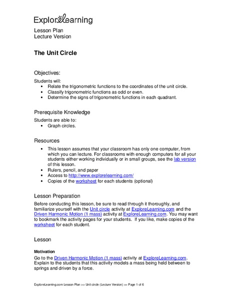 The Unit Circle Lesson Plan