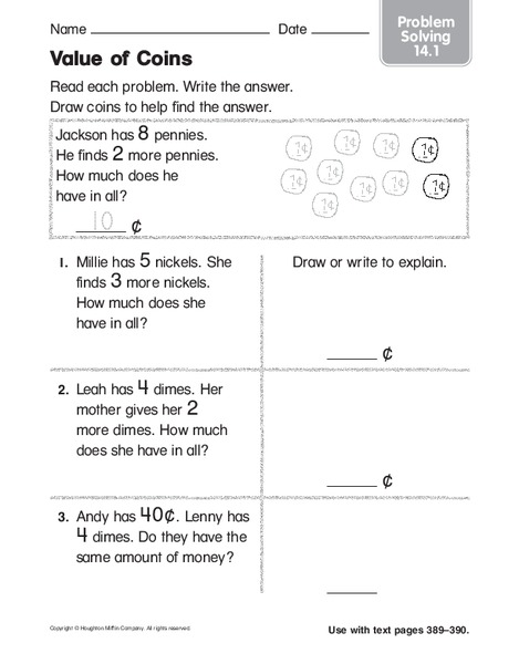 The Value of Coins Worksheet