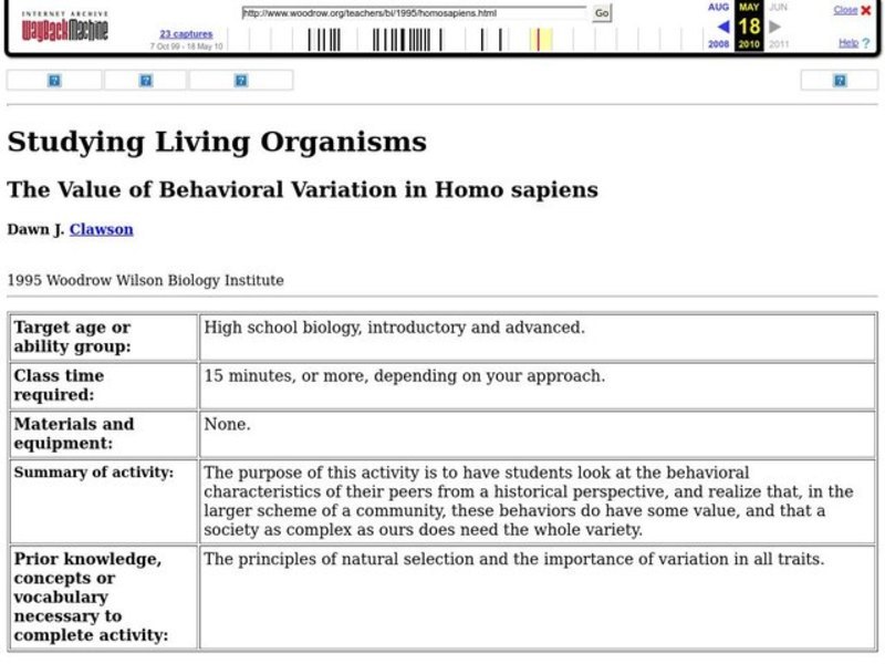 The Value of Behavioral Variation in Homo sapiens Lesson Plan
