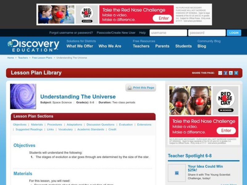 The Universe Lesson Plan