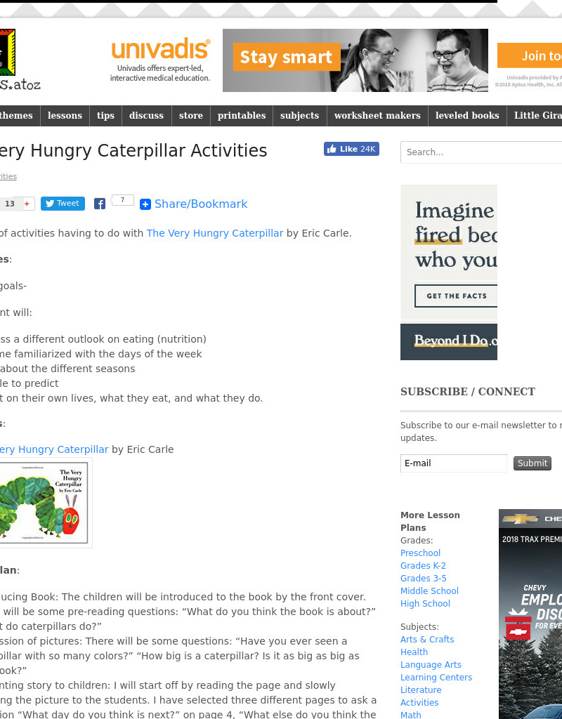 The Very Hungry Caterpillar Lesson Plan