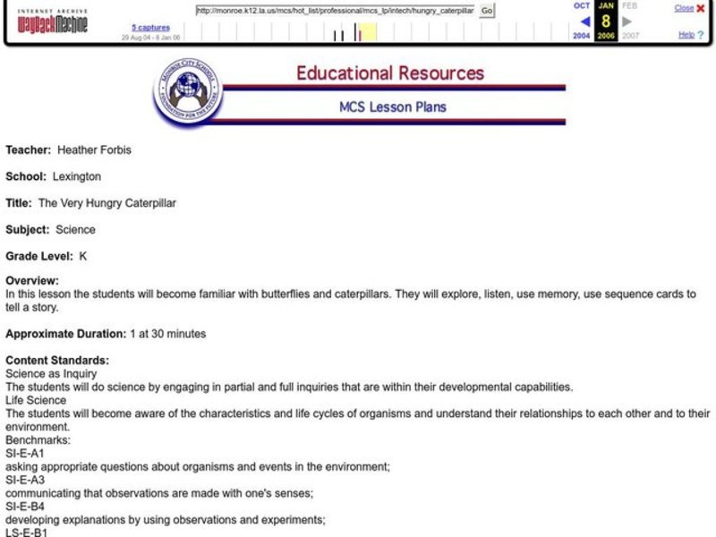 The Very Hungry Caterpillar Lesson Plan