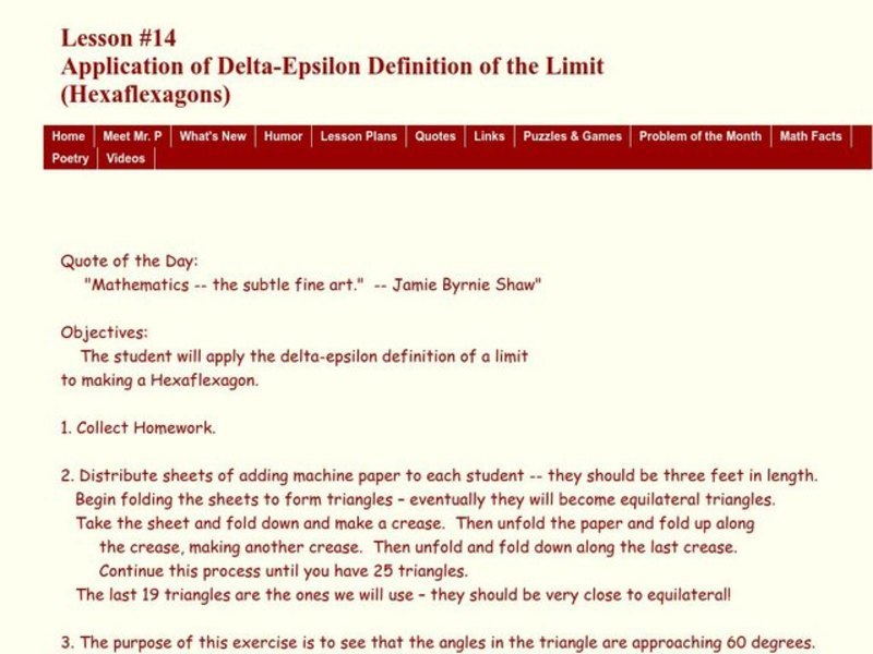 Application of Delta-Epsilon Definition of the Limit Lesson Plan