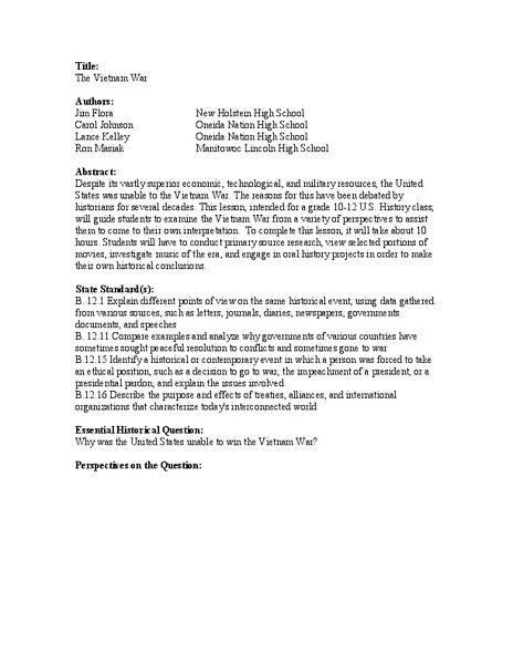 The Vietnam War Lesson Plan