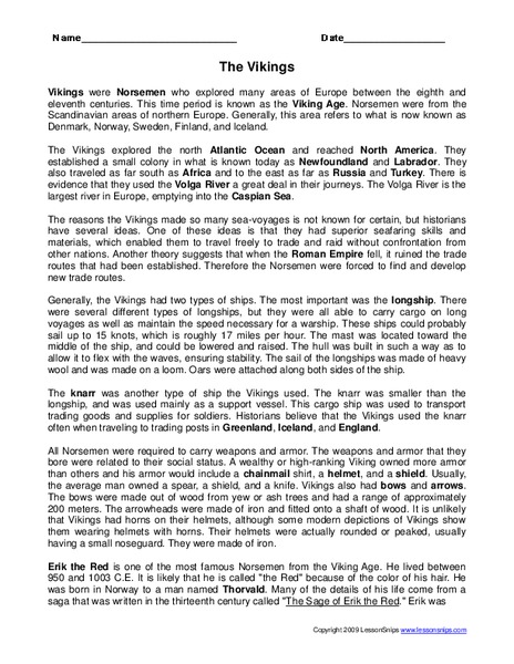 The Vikings Worksheet