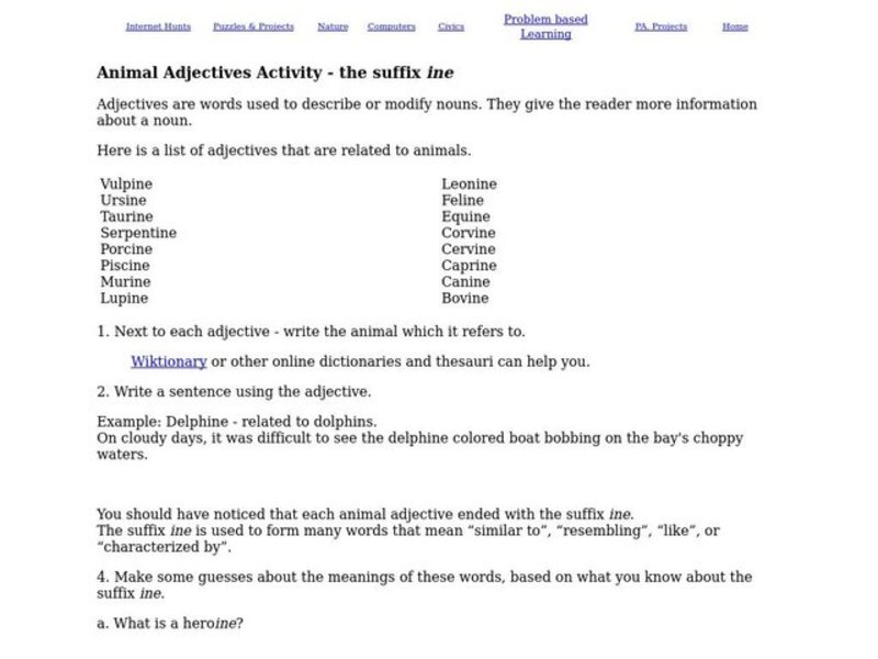 Animal Adjectives Interactive