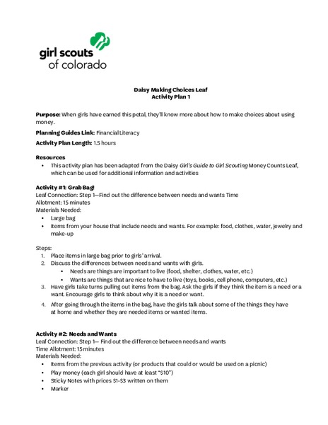 Daisy Making Choices Leaf Activity