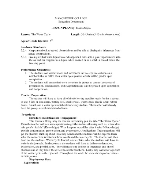The Water Cycle Lesson Plan