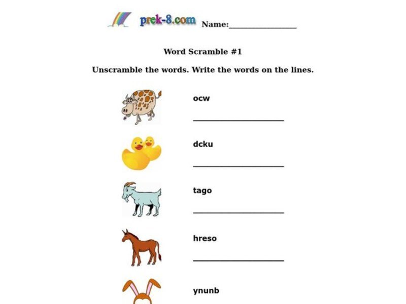 Animal Word Scramble Worksheet