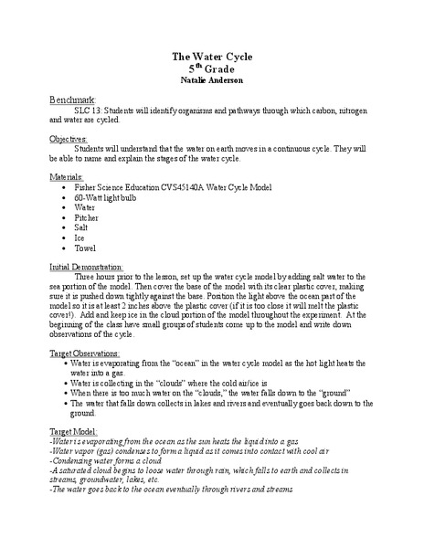 The Water Cycle Lesson Plan