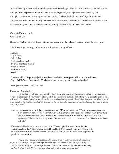 The Water Cycle Lesson Plan