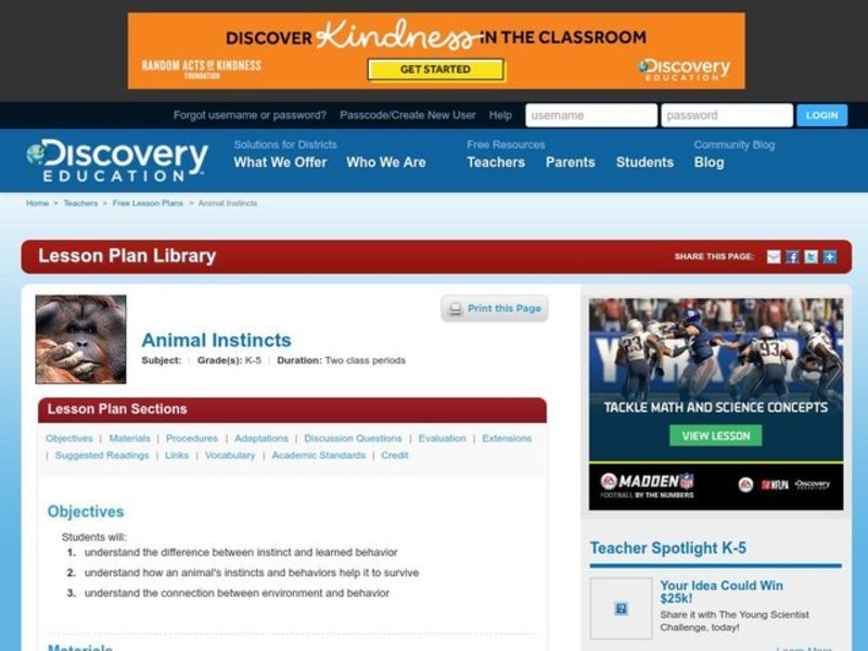 Animal Instincts Lesson Plan