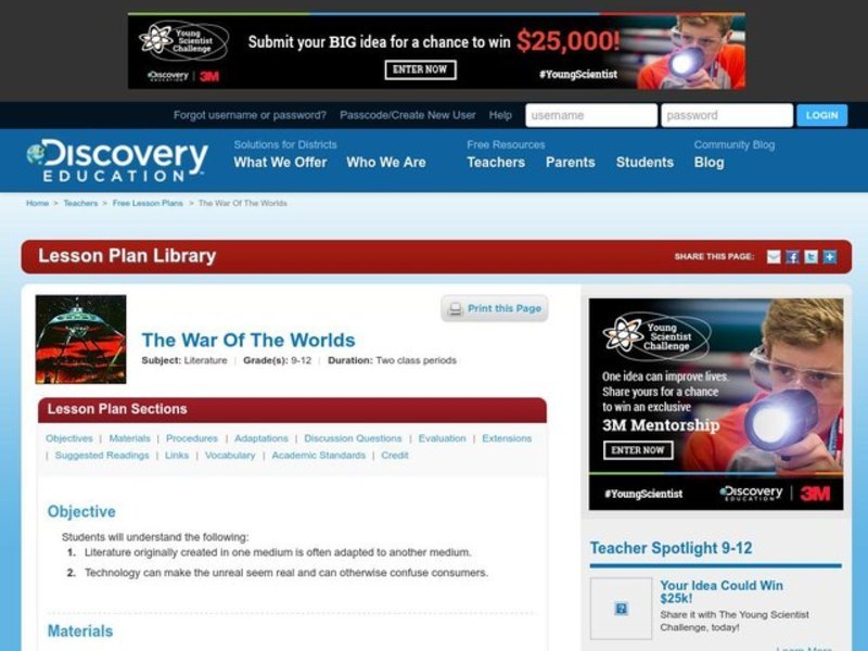 The War of the Worlds Lesson Plan