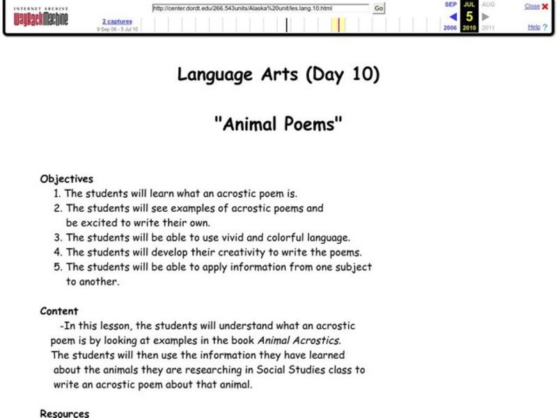 Animal Poems Lesson Plan