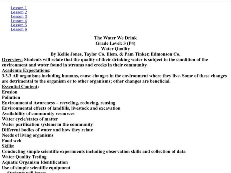 The Water We Drink Lesson Plan