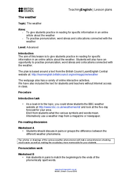 The Weather Lesson Plan