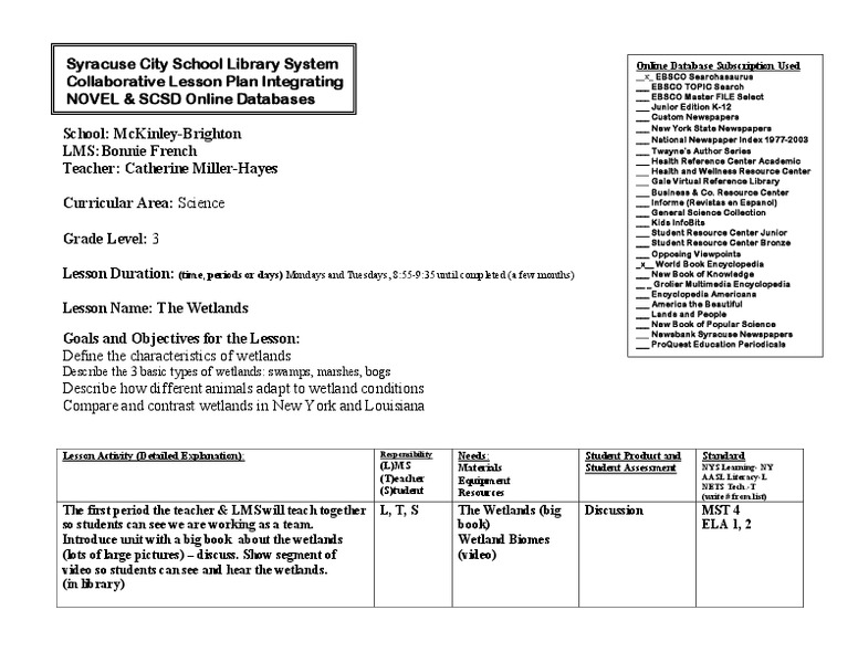 The Wetlands Lesson Plan
