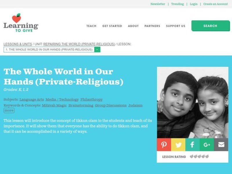 The Whole World in Our Hands Lesson Plan