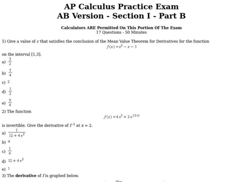 AP Calculus Practice Exam Worksheet