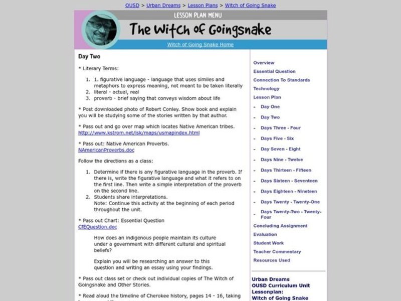 The Witch of Goingsnake Lesson Plan