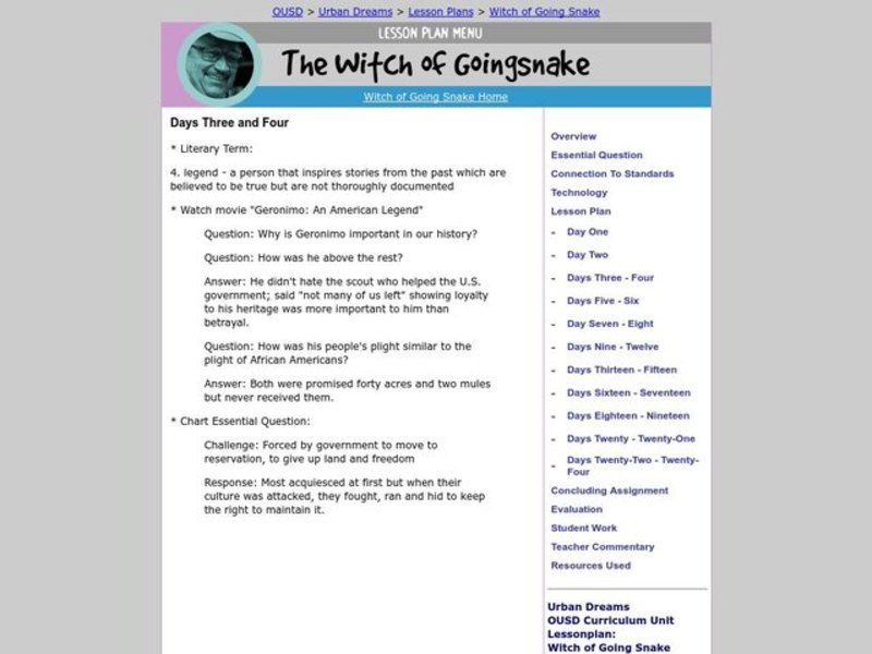 The Witch of Goingsnake Lesson Plan