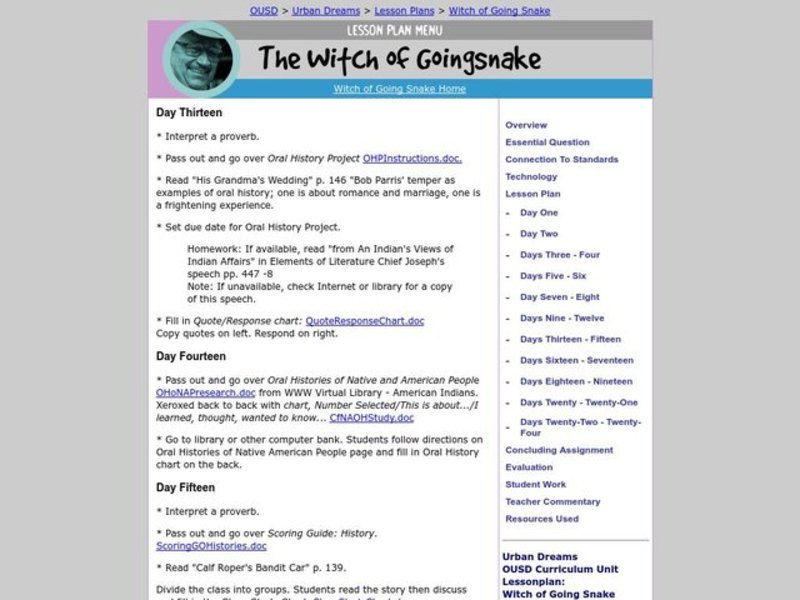 The Witch of Goingsnake Lesson Plan