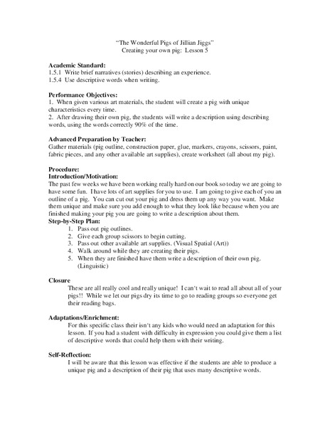 The Wonderful Pigs of Jillian Jiggs Lesson Plan