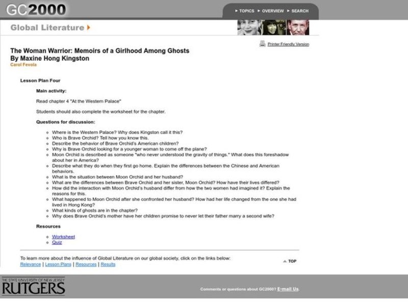 The Woman Warrior: Memoirs of a Girlhood Among Ghosts Lesson Plan