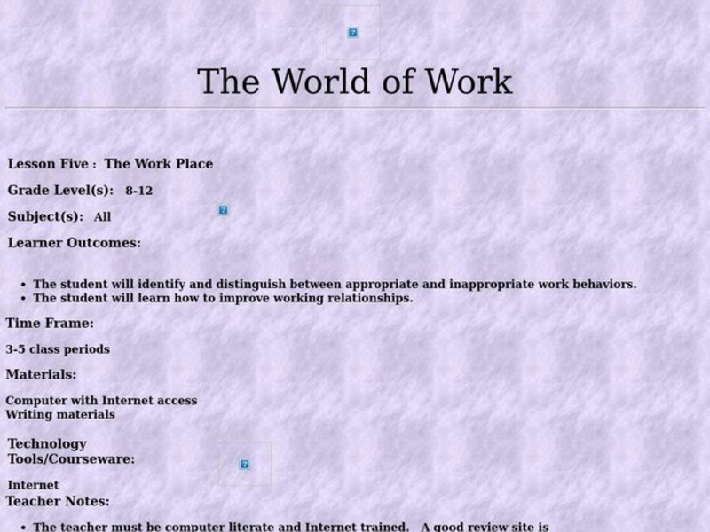 The World of Work Lesson Plan