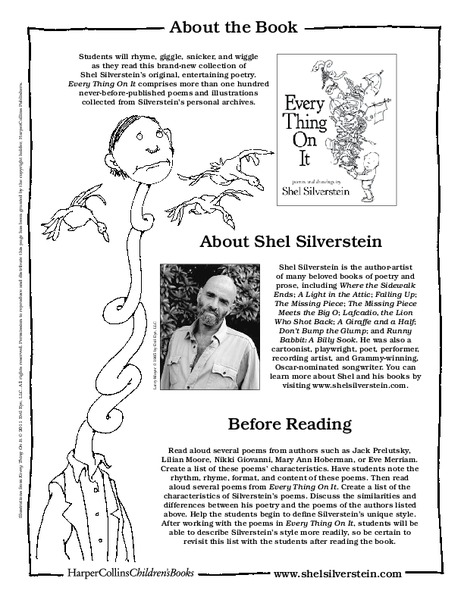 Every Thing On It Lessons and Activities Activity