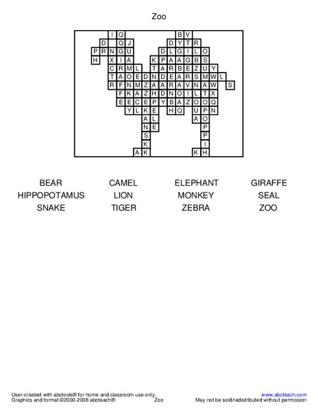 The Zoo Worksheet