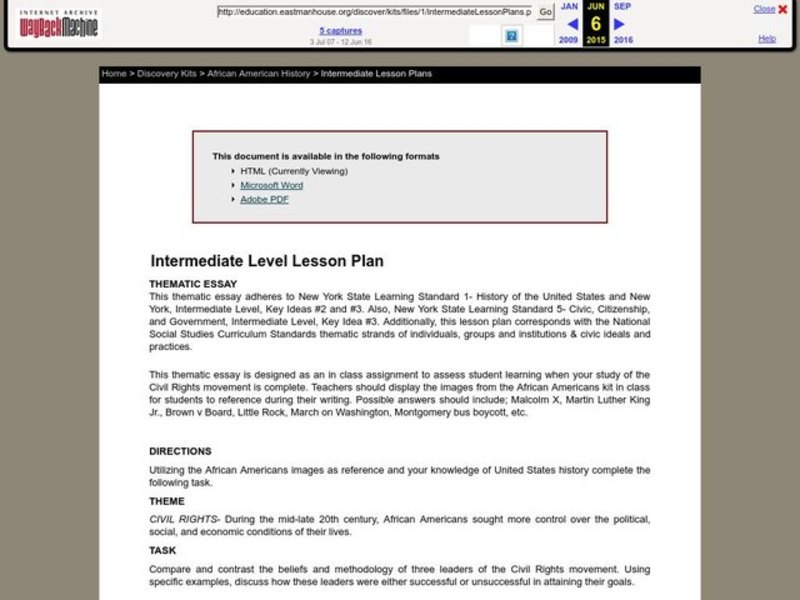 THEMATIC ESSAY Lesson Plan