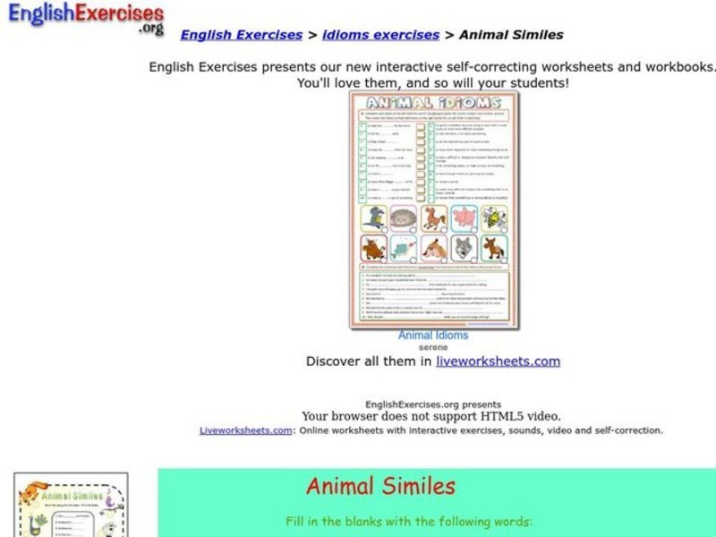Animal Similes Interactive