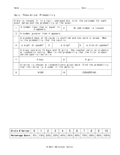 Theoretical Probability Worksheet