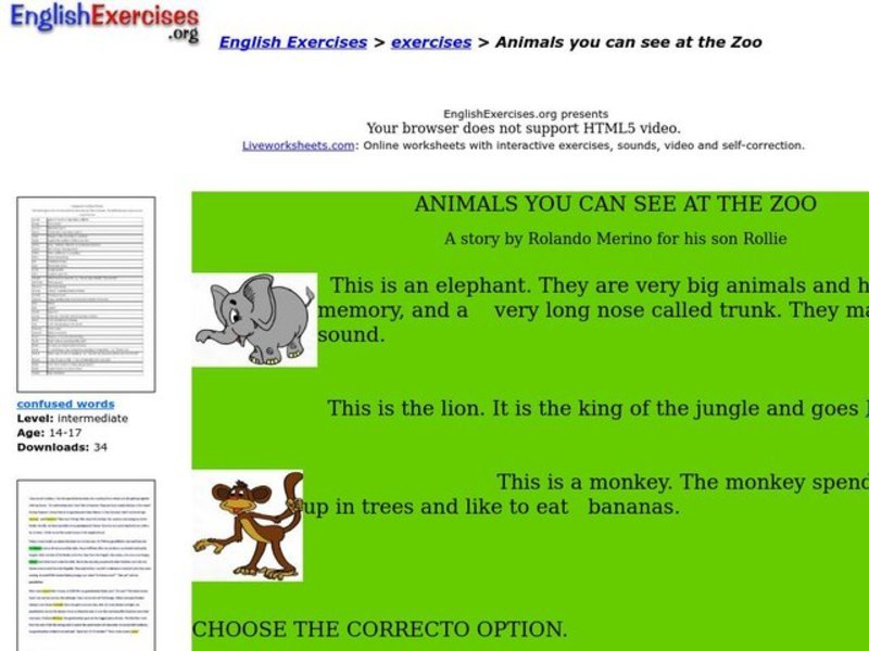 Animals You Can See at the Zoo Worksheet
