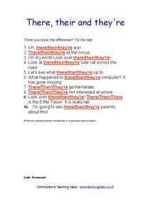 There, Their and They're Worksheet