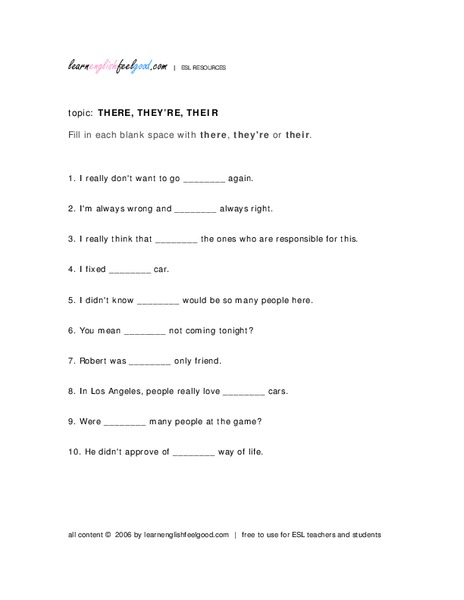 There, They're, Their Worksheet