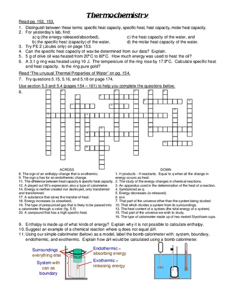Thermochemistry Worksheet
