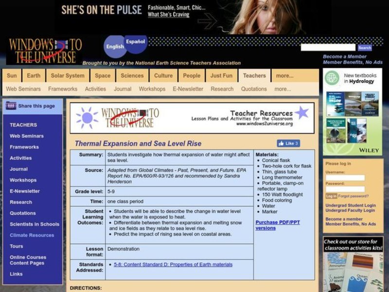 Thermal Expansion and Sea Level Rise Lesson Plan