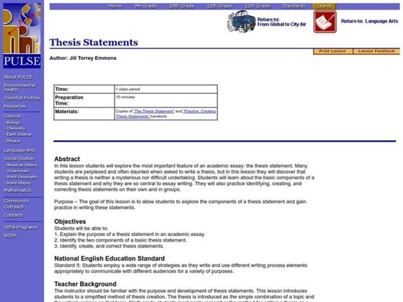 Thesis Statements Lesson Plan